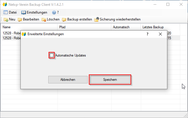 Verwaltung - Optionen / Backup Client - Backup Update Einstellungen ändern Verwaltung - Optionen / Backup Client - Backup Update Einstellungen ändern