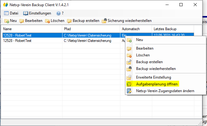 Verwaltung - Optionen / Backup Client - Backup Aufgabenplanung Verwaltung - Optionen / Backup Client - Backup Aufgabenplanung