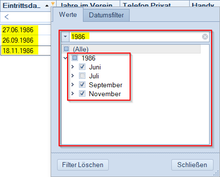 Mitglieder / Mitgliederliste - Ergebnisbereich mit Datumswerten filtern Mitglieder / Mitgliederliste - Ergebnisbereich mit Datumswerten filtern