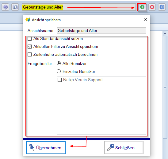 Mitglieder / Mitgliederliste - Ansichtenauswahl - Änderung