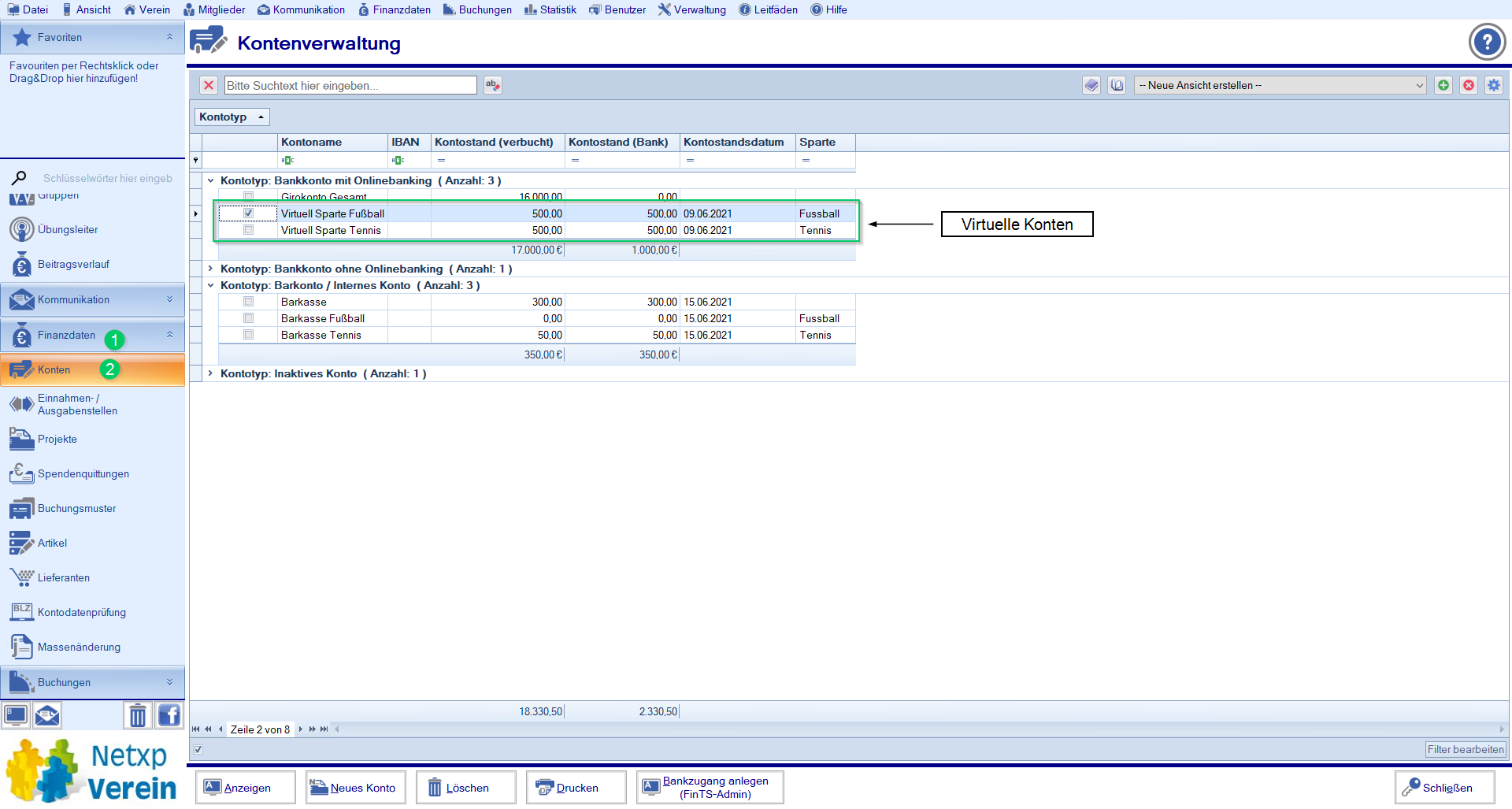 Finanzdaten / Konten - Virtuell - Hauptmaske Finanzdaten / Konten - Virtuell - Hauptmaske