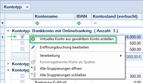 Finanzdaten / Konten - Virtuell - aus bestehendem Konto Finanzdaten / Konten - Virtuell - aus bestehendem Konto