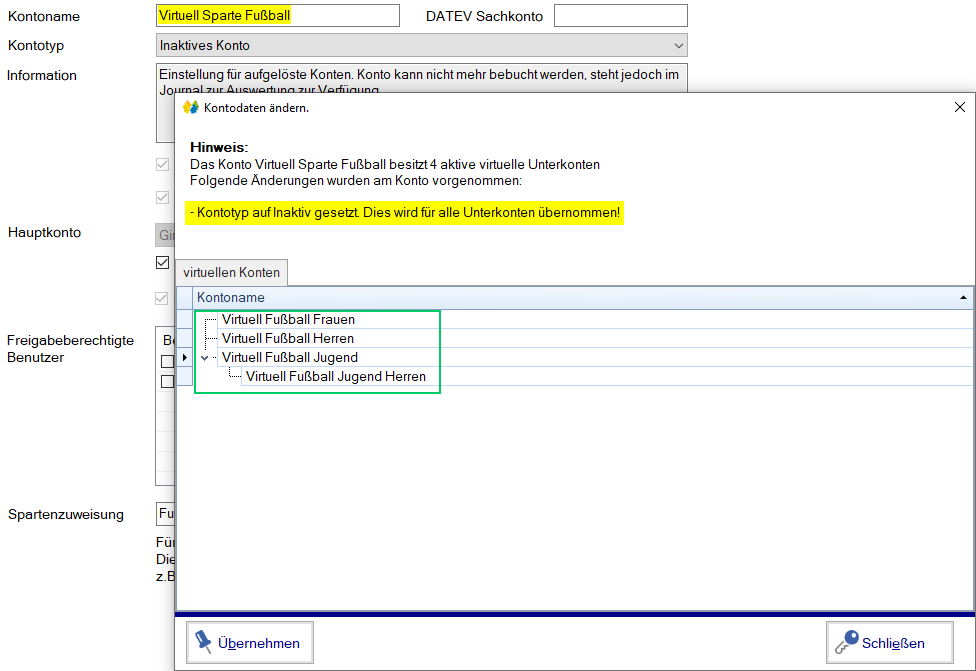 Finanzdaten / Konten - Virtuell - Inaktiv mit Unterkonten setzen Finanzdaten / Konten - Virtuell - Inaktiv mit Unterkonten setzen