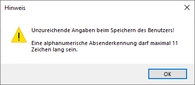 Benutzer / Benutzerdetails - Kommunikationsdaten - SMS Fehlermeldung Benutzer / Benutzerdetails - Kommunikationsdaten - SMS Fehlermeldung