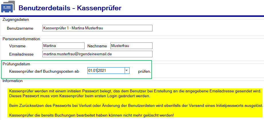 Finanzverwaltung / Kassenprüfung - Benuterdetails Kassenprüfer eintragen Finanzverwaltung / Kassenprüfung - Benuterdetails Kassenprüfer eintragen