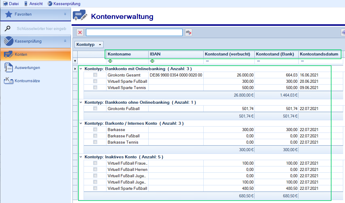 Finanzverwaltung / Kassenprüfung - Kontoübersicht Finanzverwaltung / Kassenprüfung - Kontoübersicht
