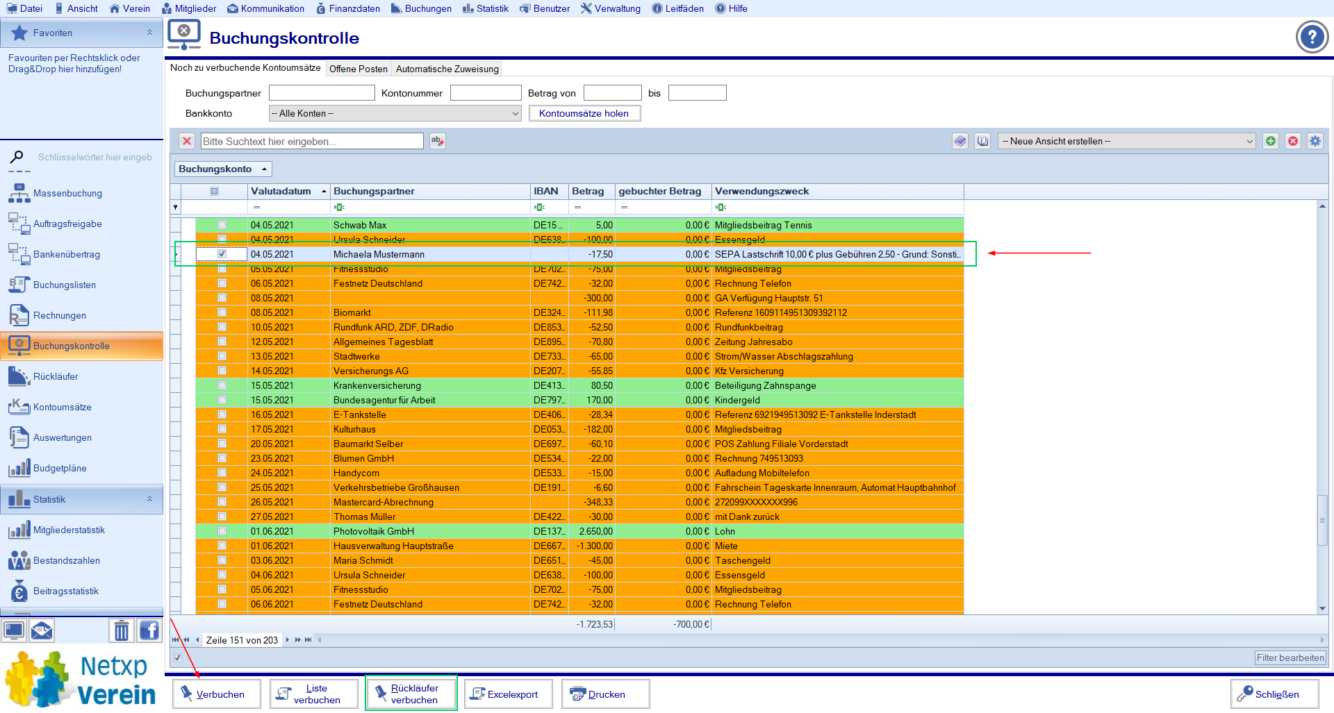Rückläufer - Buchungskontrolle- Rücklastschrift Rückläufer - Buchungskontrolle- Rücklastschrift