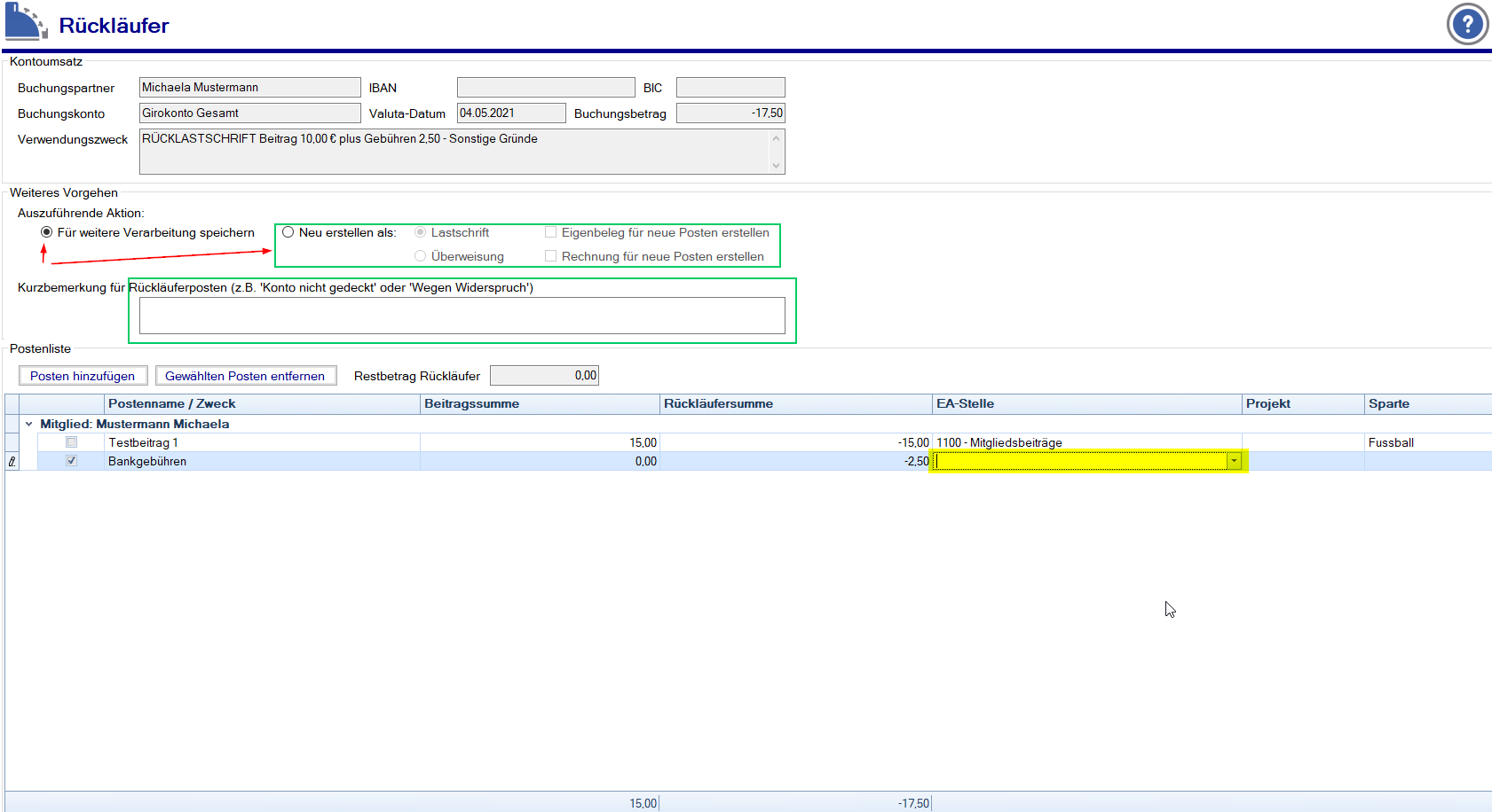 Rückläufer - Buchungskontrolle- Rücklastschrift verbuchen Rückläufer - Buchungskontrolle- Rücklastschrift verbuchen