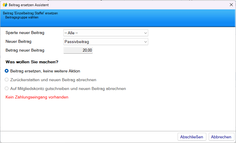 Mitgliedsdaten / Beitragsassistent / Ersetzen - ohne weitere Aktion Mitgliedsdaten / Beitragsassistent / Ersetzen - ohne weitere Aktion