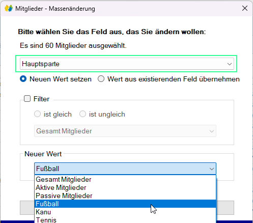 FAQ - Massenänderung - Hauptsparte - Haupsparte festlegen FAQ - Massenänderung - Hauptsparte - Haupsparte festlegen