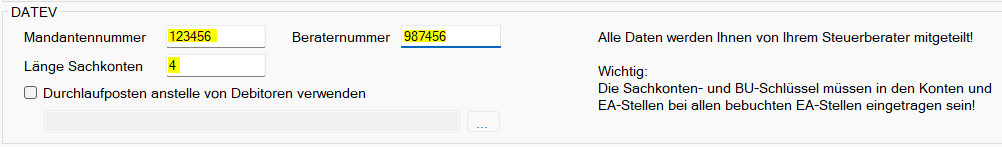 Verwaltung - Optionen / DATEV Grunddaten einfügen Verwaltung - Optionen / DATEV Grunddaten einfügen