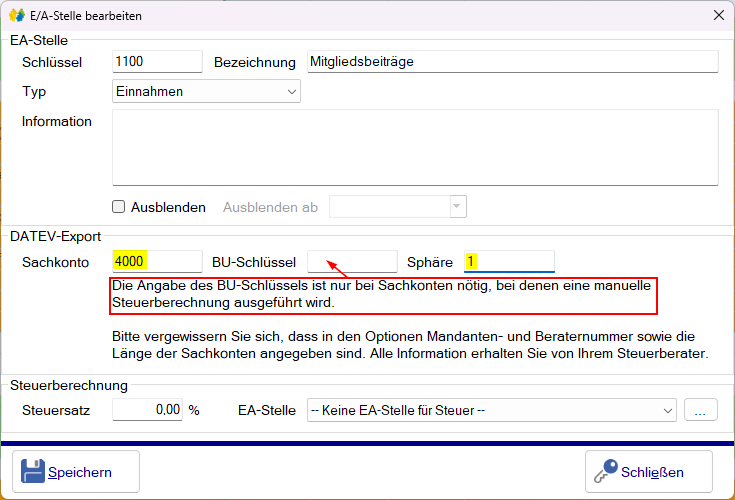 Finanzdaten - EA-Stellen / Eingabefenster Finanzdaten - EA-Stellen / Eingabefenster