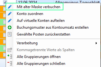 Mit alter Maske verbuchen Mit alter Maske verbuchen