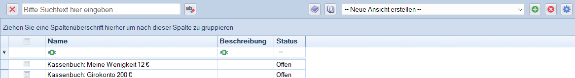 Buchungen - Vorgänge - Übersicht - Tabelle Buchungen - Vorgänge - Übersicht - Tabelle