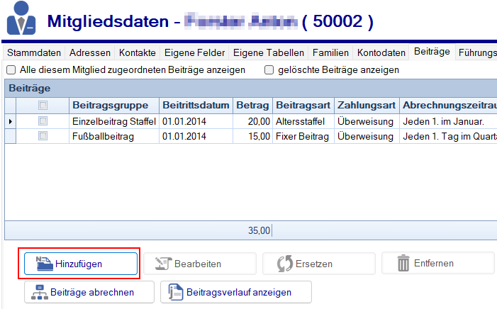 Mitgliedsdaten / Beitragsassistent/Hinzufügen aufrufen Mitgliedsdaten / Beitragsassistent/Hinzufügen aufrufen