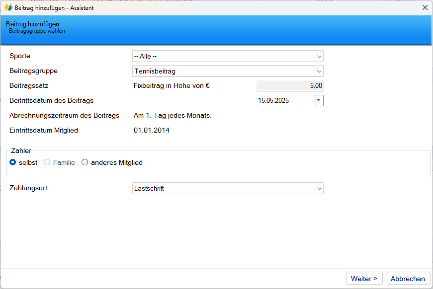 Mitgliedsdaten / Beitragsassistent/Hinzufügen - Maske Grunddaten Mitgliedsdaten / Beitragsassistent/Hinzufügen - Maske Grunddaten