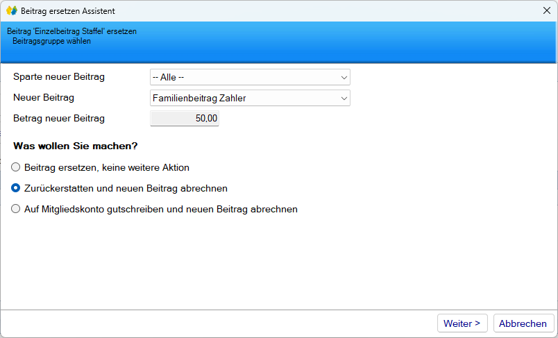 Mitgliedsdaten / Beitragsassistent/Ersetzen - Zurückerstatten Mitgliedsdaten / Beitragsassistent/Ersetzen - Zurückerstatten