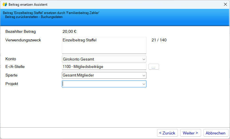 Mitgliedsdaten / Beitragsassistent/Ersetzen - Zurückerstatten - Überweisung Mitgliedsdaten / Beitragsassistent/Ersetzen - Zurückerstatten - Überweisung