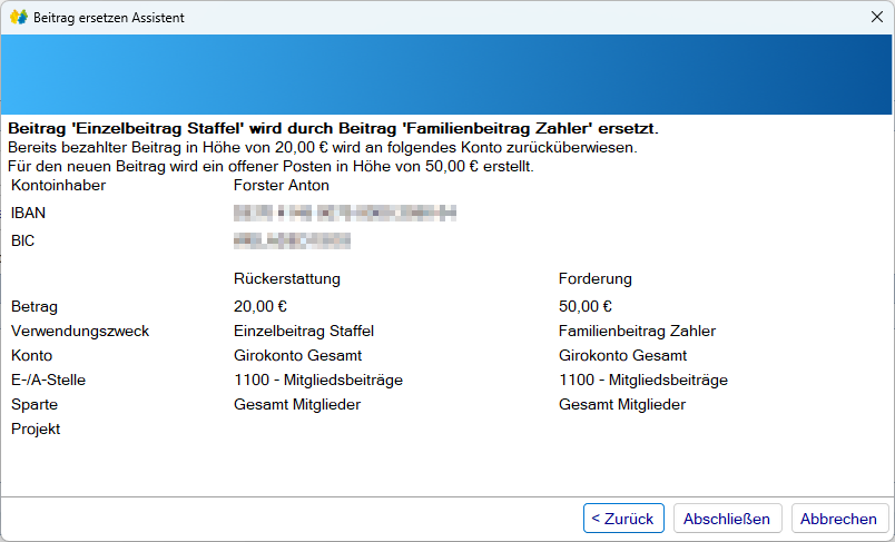 Mitgliedsdaten / Beitragsassistent/Ersetzen - Zurückerstatten - Zusammenfassung Mitgliedsdaten / Beitragsassistent/Ersetzen - Zurückerstatten - Zusammenfassung