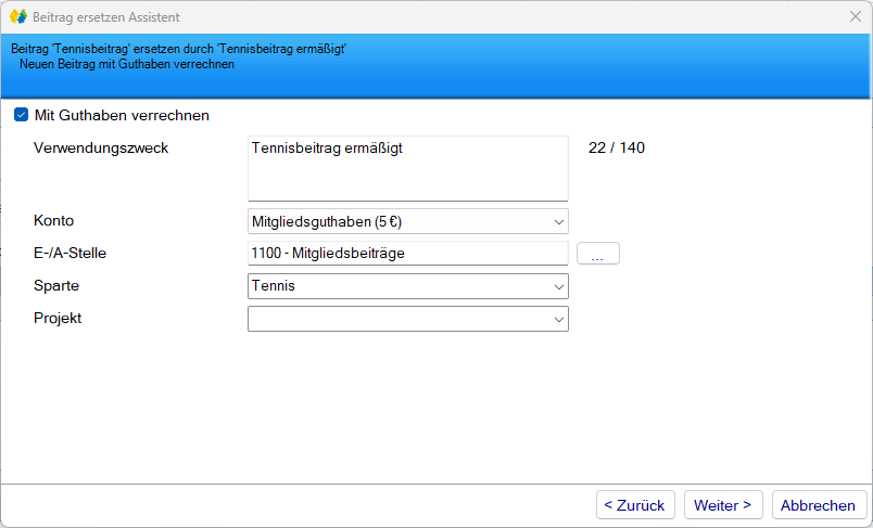 Mitgliedsdaten / Beitragsassistent/Ersetzen - Mitgliedskonto gutschreiben - Verrechnung Mitgliedsdaten / Beitragsassistent/Ersetzen - Mitgliedskonto gutschreiben - Verrechnung