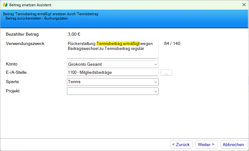 Mitgliedsdaten / Beitragsassistent/Ersetzen - Beitrag zurückerstatten - Auszahlung Mitgliedsdaten / Beitragsassistent/Ersetzen - Beitrag zurückerstatten - Auszahlung