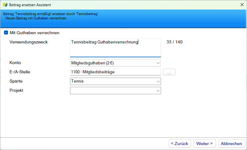Mitgliedsdaten / Beitragsassistent/Ersetzen - Beitrag zurückerstatten - Verrechnung Mitgliedsdaten / Beitragsassistent/Ersetzen - Beitrag zurückerstatten - Verrechnung