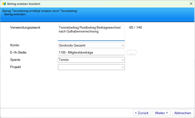 Mitgliedsdaten / Beitragsassistent/Ersetzen - Beitrag zurückerstatten - Abrechnung Mitgliedsdaten / Beitragsassistent/Ersetzen - Beitrag zurückerstatten - Abrechnung