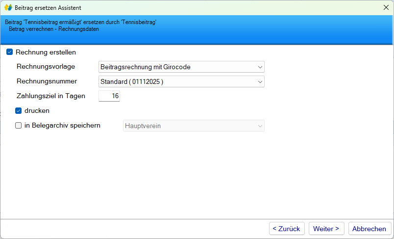 Mitgliedsdaten / Beitragsassistent/Ersetzen - Beitrag zurückerstatten - Rechnung erstellen Mitgliedsdaten / Beitragsassistent/Ersetzen - Beitrag zurückerstatten - Rechnung erstellen