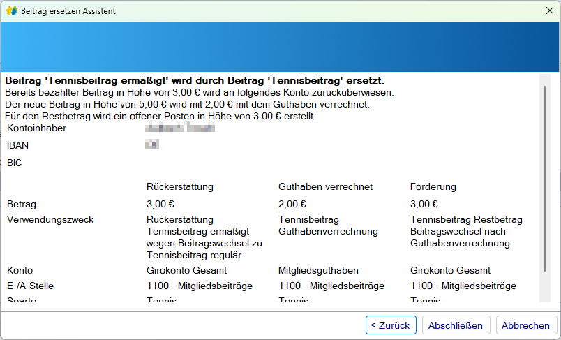 Mitgliedsdaten / Beitragsassistent/Ersetzen - Beitrag zurückerstatte - Zusammenfassung Mitgliedsdaten / Beitragsassistent/Ersetzen - Beitrag zurückerstatte - Zusammenfassung