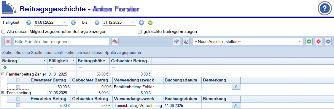 Mitgliedsdaten / Beitragsverlauf - Standardansicht Mitgliedsdaten / Beitragsverlauf - Standardansicht