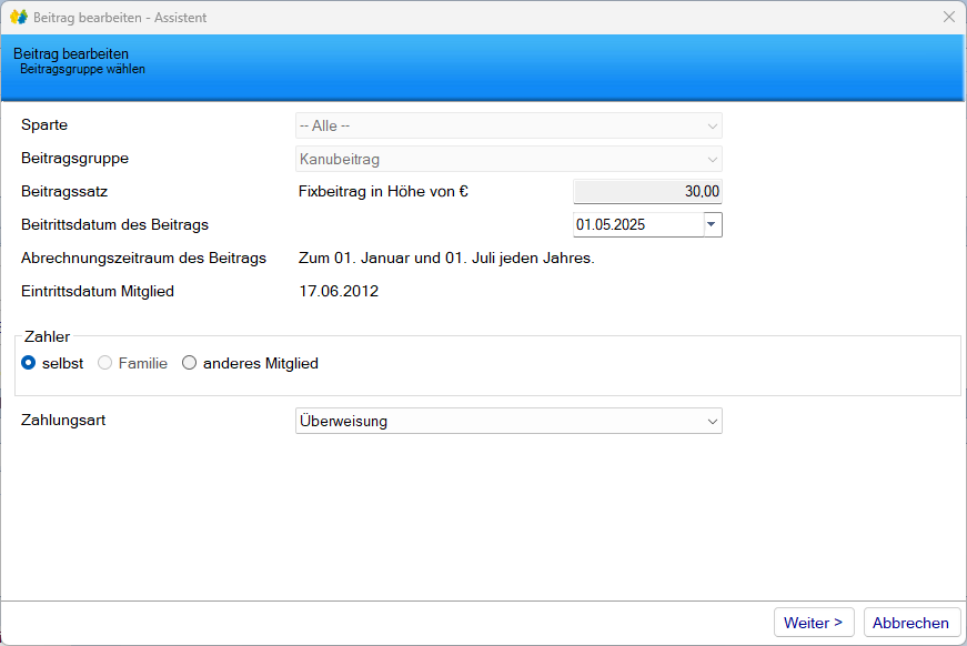Mitgliedsdaten / Beitragsassistent / Bearbeiten - Maske Grunddaten Mitgliedsdaten / Beitragsassistent / Bearbeiten - Maske Grunddaten