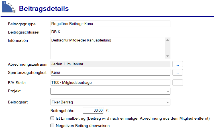 Verein / Beiträge - Fixer Beitrag Verein / Beiträge - Fixer Beitrag