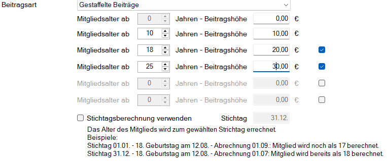 Verein / Beiträge - Gestaffelter Beitrag Verein / Beiträge - Gestaffelter Beitrag