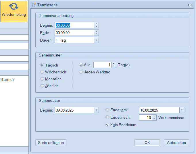 Verein / Neue Terminserie erstellen Verein / Neue Terminserie erstellen