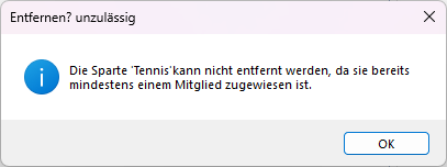 Verein / Sparten löschen Warnung Verein / Sparten löschen Warnung