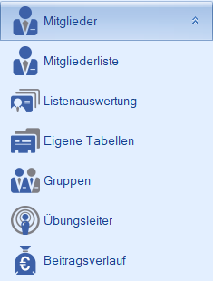 Hauptmenüleiste Mitgliederverwaltung Hauptmenüleiste Mitgliederverwaltung