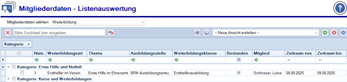 Tabelle Weiterbildung Tabelle Weiterbildung