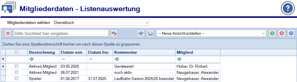 Tabelle Dienstbuch Tabelle Dienstbuch