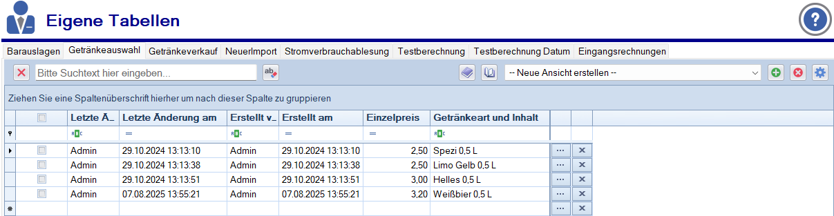 Überblick eigene Tabellen Überblick eigene Tabellen