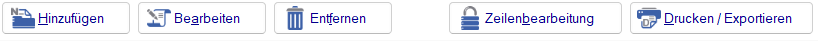 Eigene Tabellen - Obere Aktionsleiste Eigene Tabellen - Obere Aktionsleiste