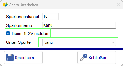 Verwaltung - DOSB - BLSV Spartenzuordnung bearbeiten Verwaltung - DOSB - BLSV Spartenzuordnung bearbeiten