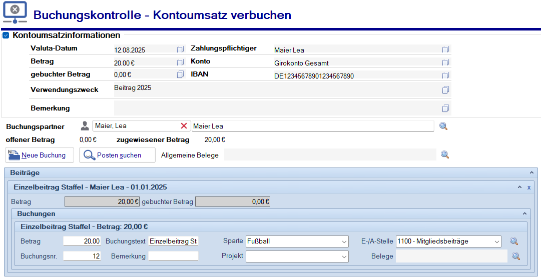 Neue Buchungsmaske - Beitragszahlung - Idealfall Neue Buchungsmaske - Beitragszahlung - Idealfall