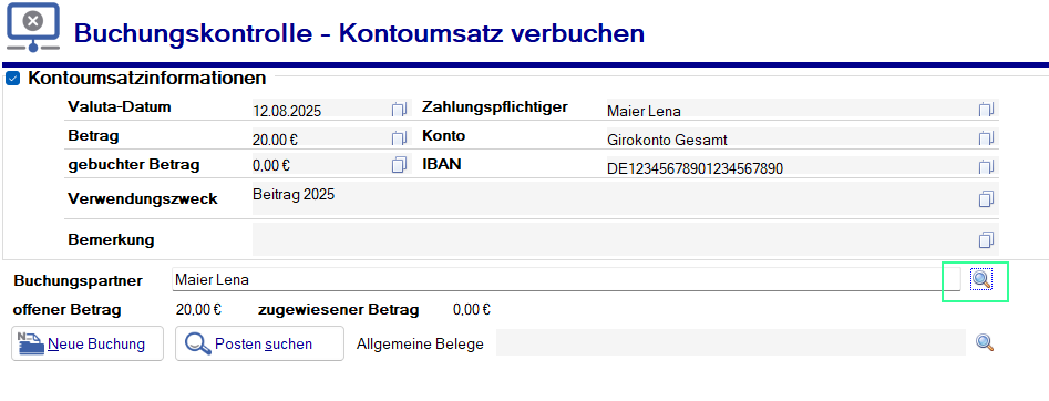 Neue Buchungsmaske - Beitragszahlung - kein Mitglied gefunden Neue Buchungsmaske - Beitragszahlung - kein Mitglied gefunden